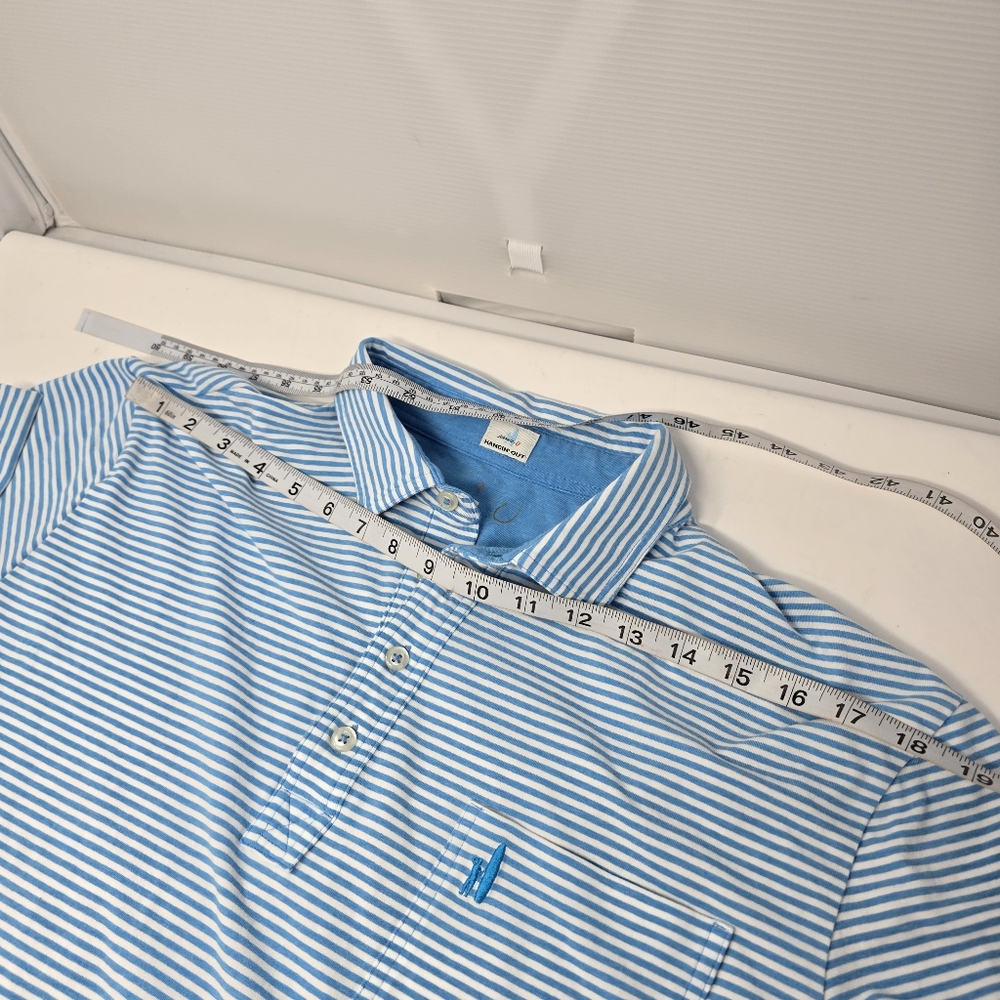 Johnnie-O Hanging Out Men's XL Cotton Polo Shirt Pocket Blue White Striped. - Picture 7 of 7